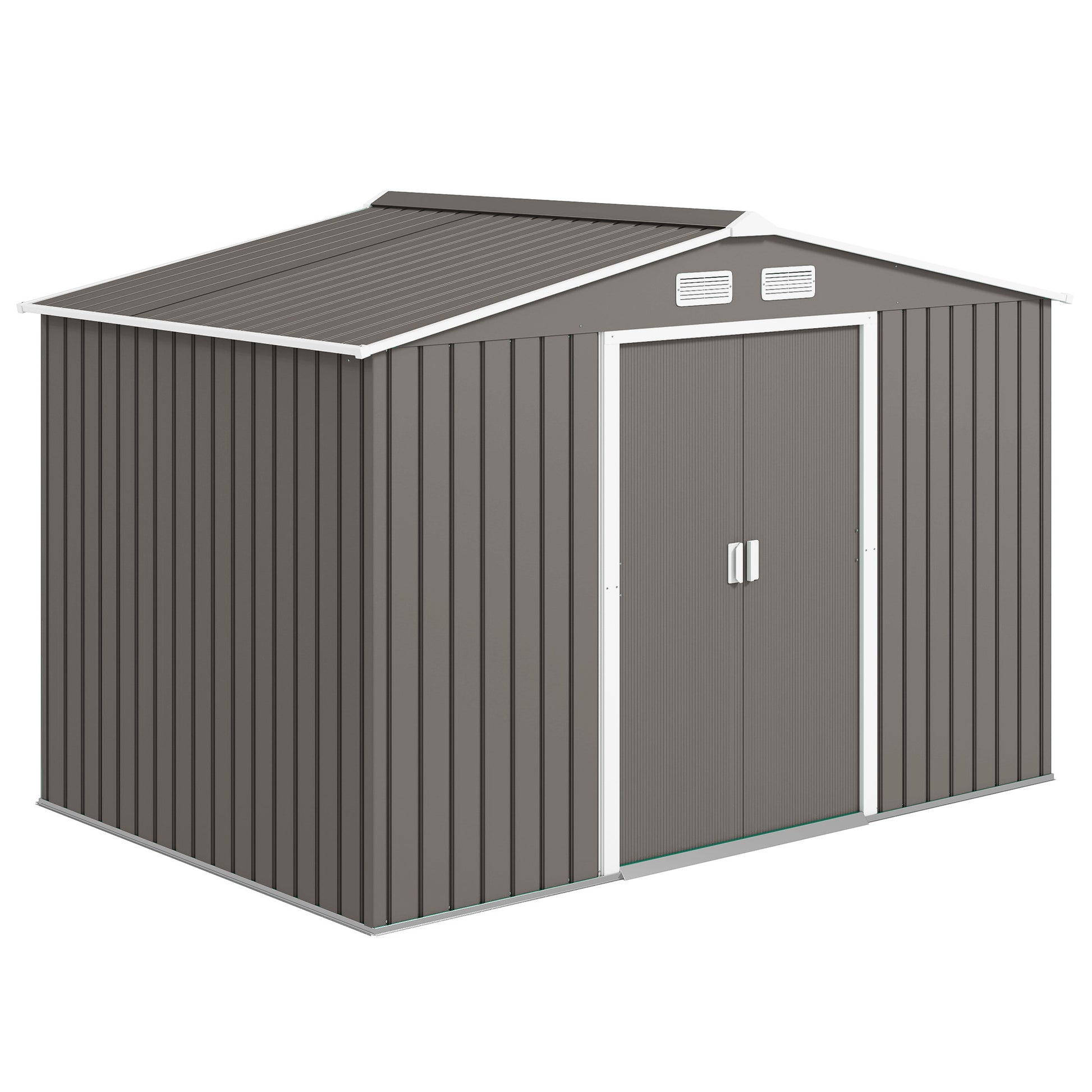 9.10 ft x 6.40 ft Metal Storage Shed with Foundation Kit, Gray