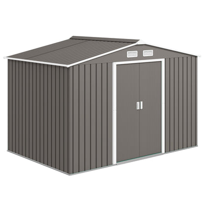 9.10 ft x 6.40 ft Metal Storage Shed with Foundation Kit, Gray