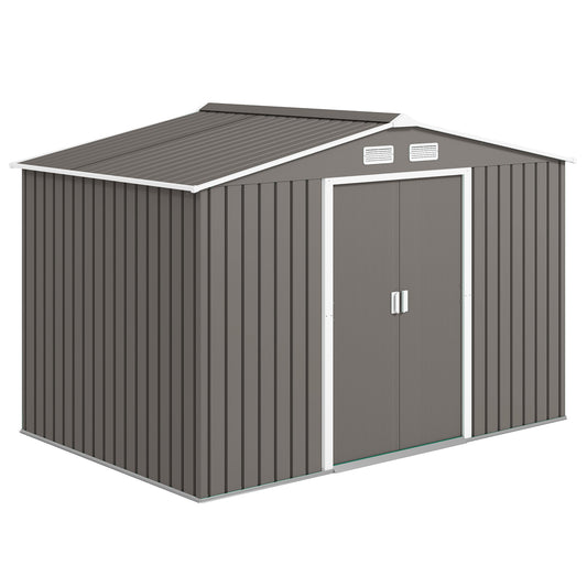 9.10 ft x 6.40 ft Metal Storage Shed with Foundation Kit, Gray