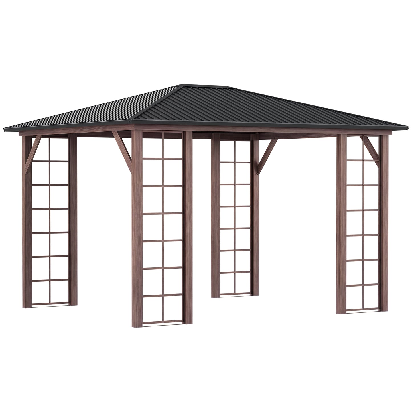 10 ft x 12 ft Metal Gazebo, Brown And Gray