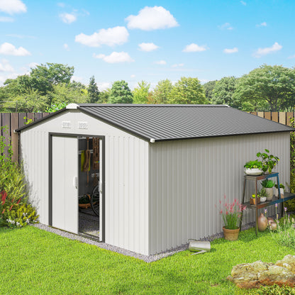 11.20 ft x 12.70 ft Metal Storage Shed with Foundation Kit, White