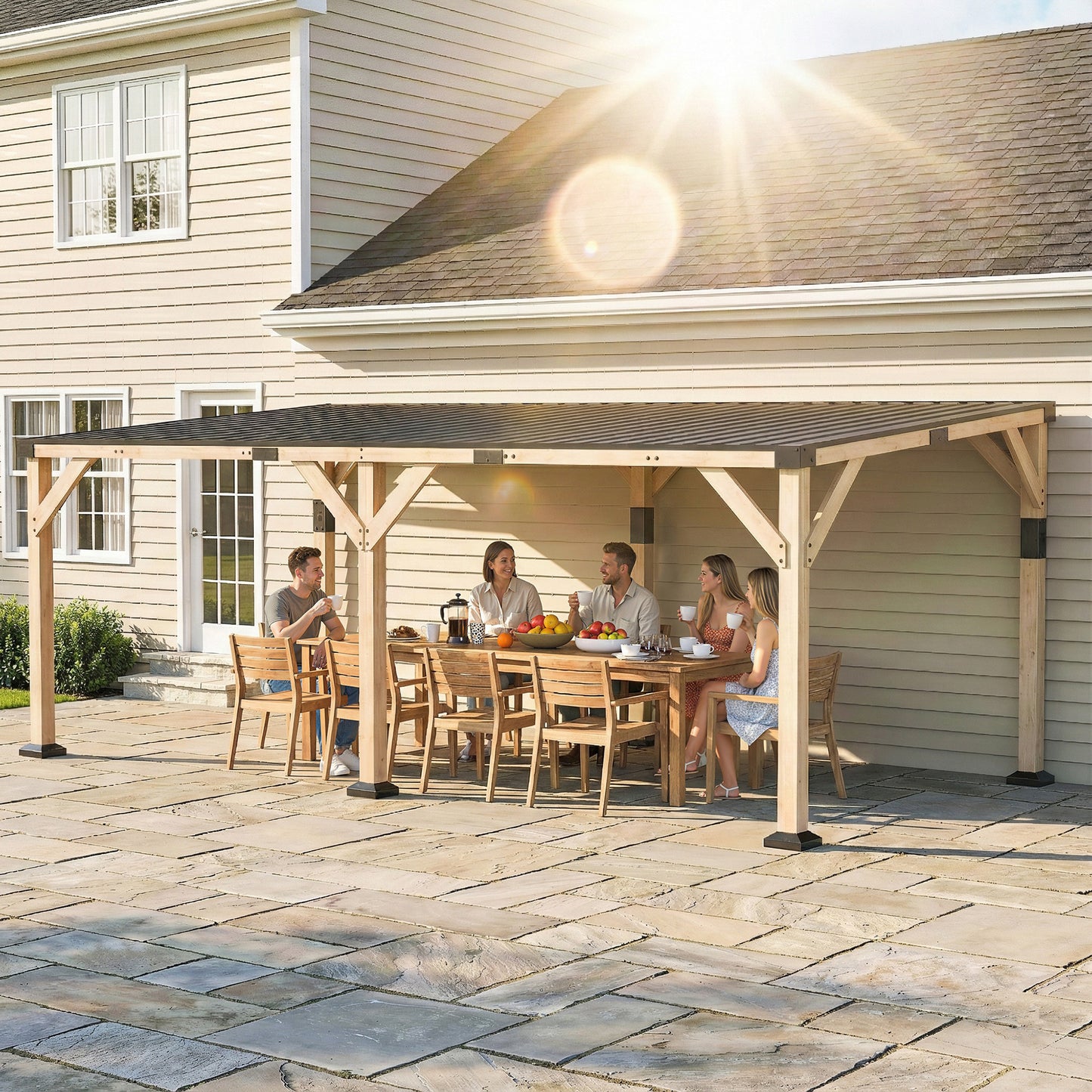 10 ft x 20 ft Metal Gazebo, Light Walnut