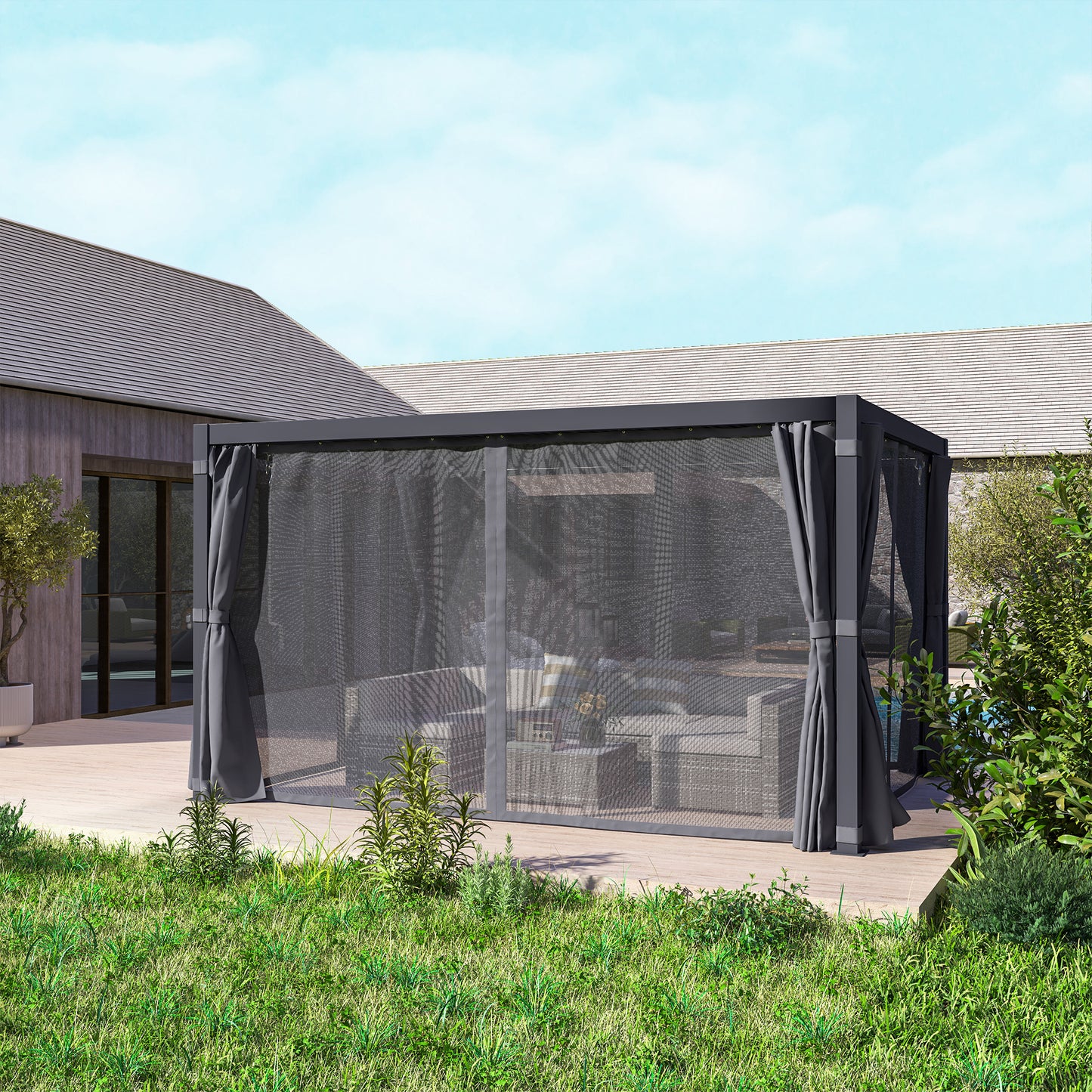 10 ft x 13 ft Aluminum Pergola with Adjustable Height, Dark Gray