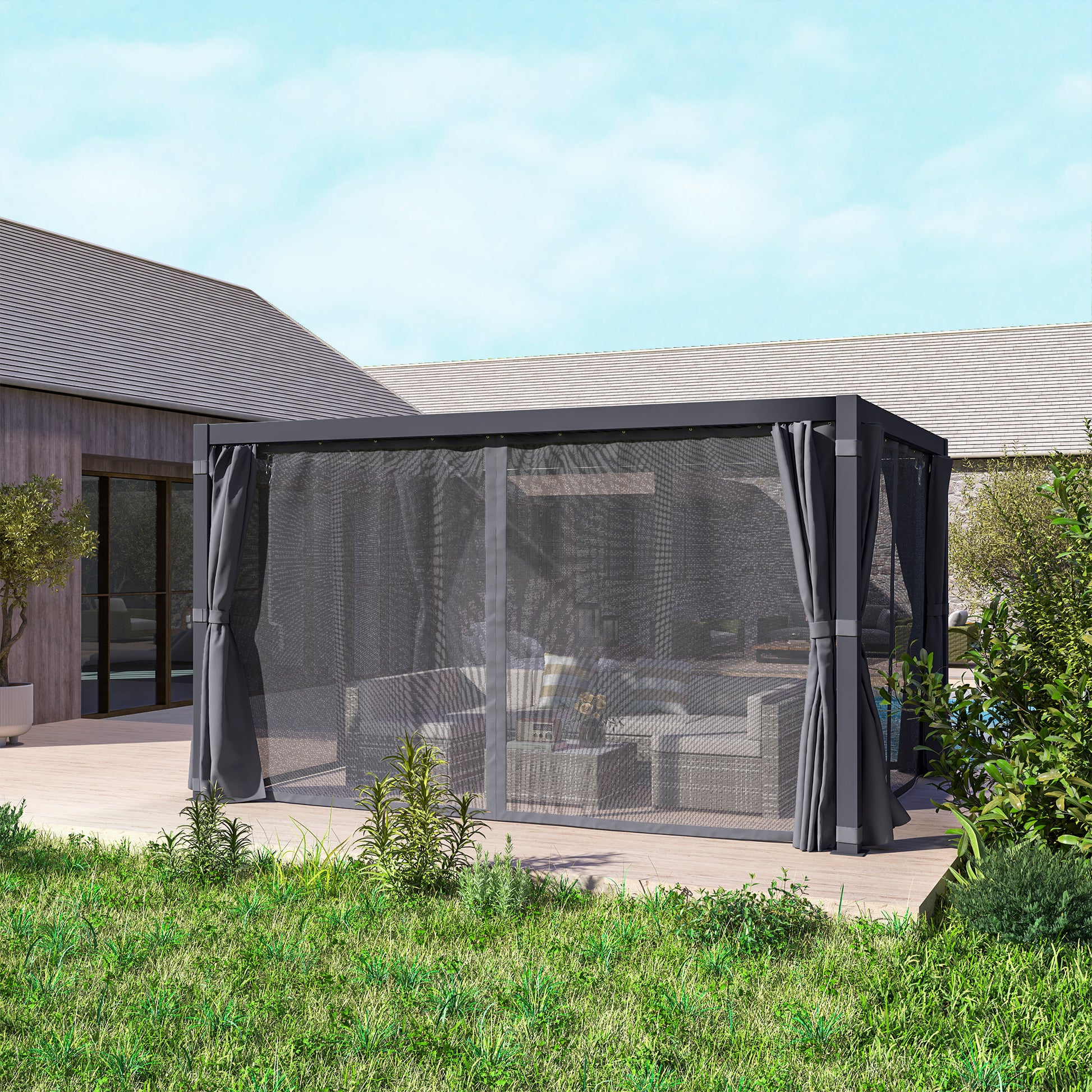 10 ft x 13 ft Aluminum Pergola with Adjustable Height, Dark Gray