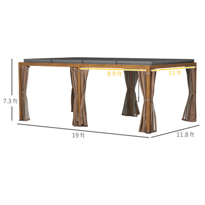 12 ft x 19 ft Aluminum Hardtop Gazebo with Adjustable Height, Natural