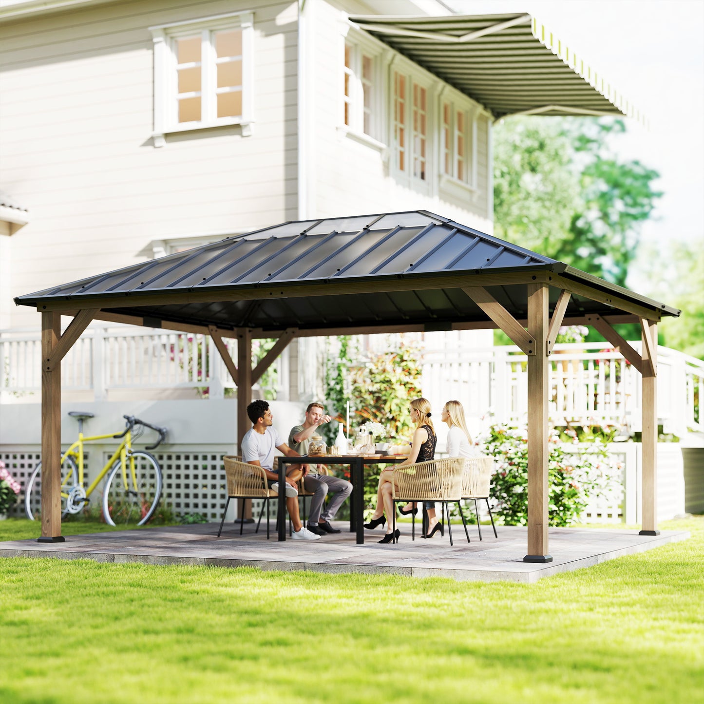 12 ft x 16 ft Aluminum Gazebo, Light Walnut