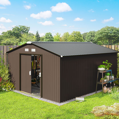 11.20 ft x 12.70 ft Metal Shed with Foundation Kit, Brown