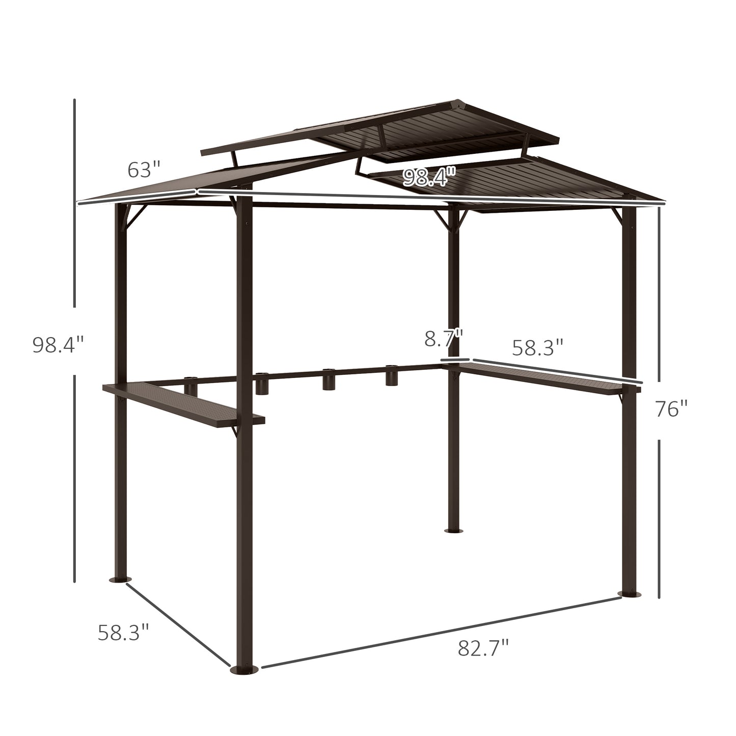 5 ft Metal Gazebo with Shelves, Brown