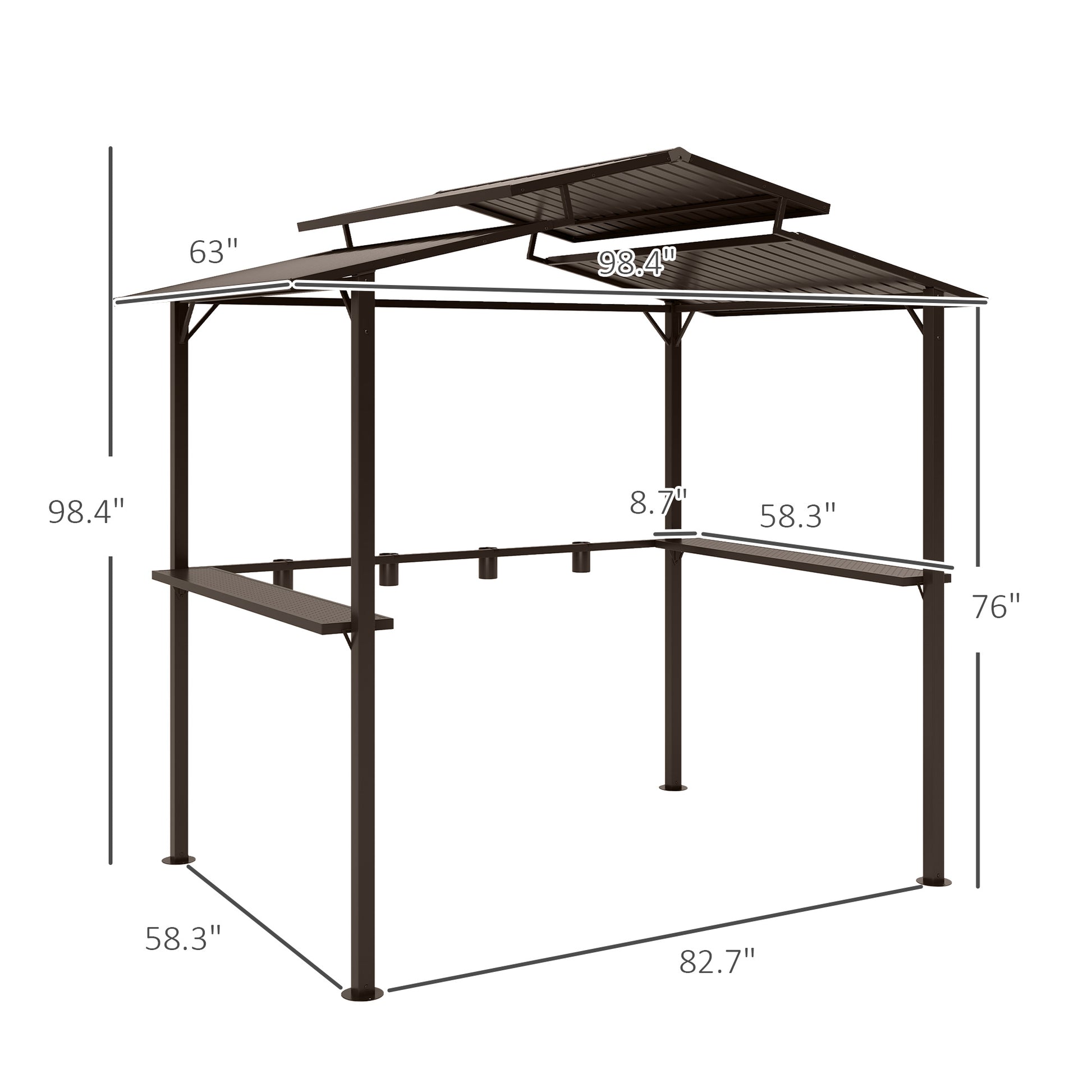 5 ft Metal Gazebo with Shelves, Brown
