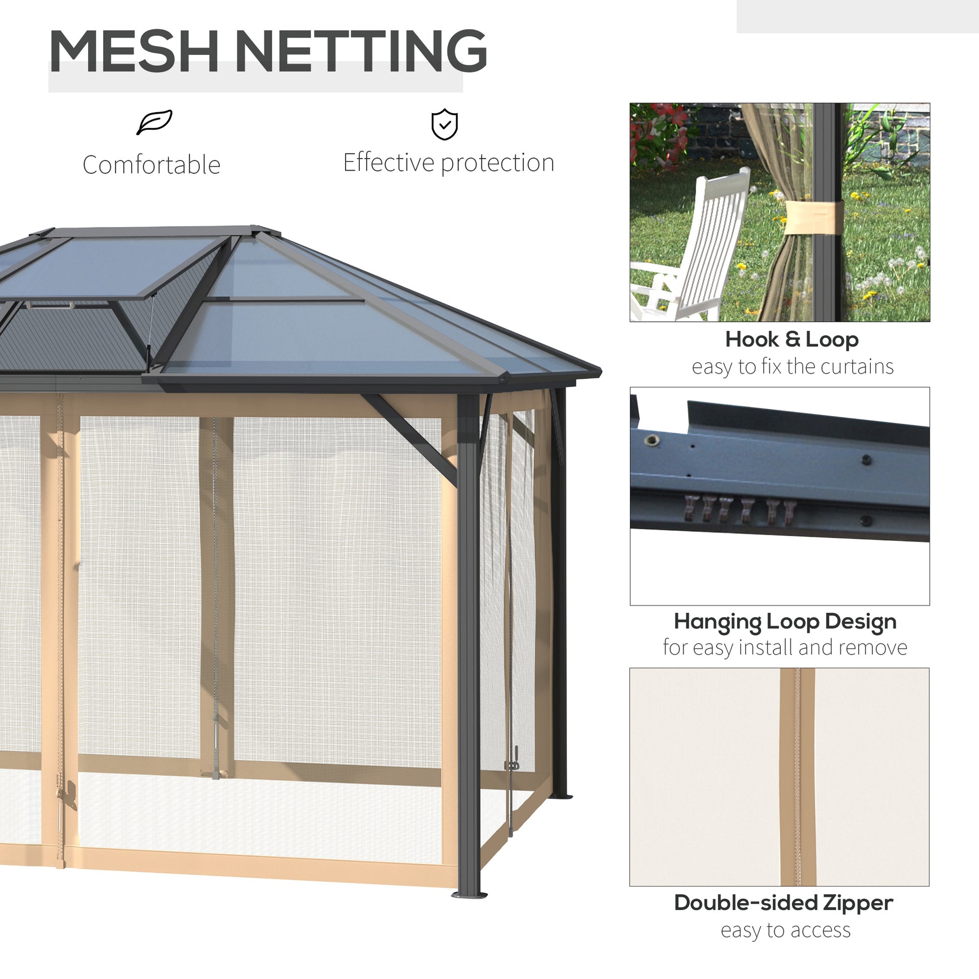 10 ft x 12 ft Metal Gazebo with Adjustable Height, Brown
