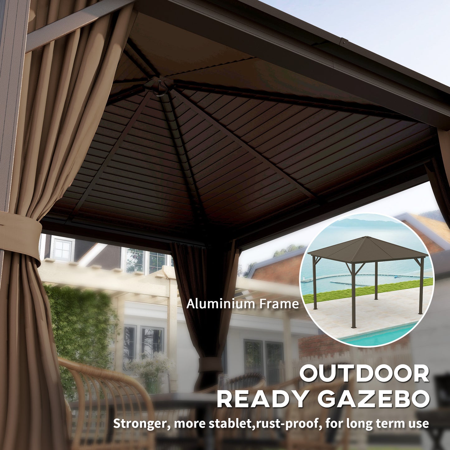10 ft x 10 ft Aluminum Gazebo, Dark Brown