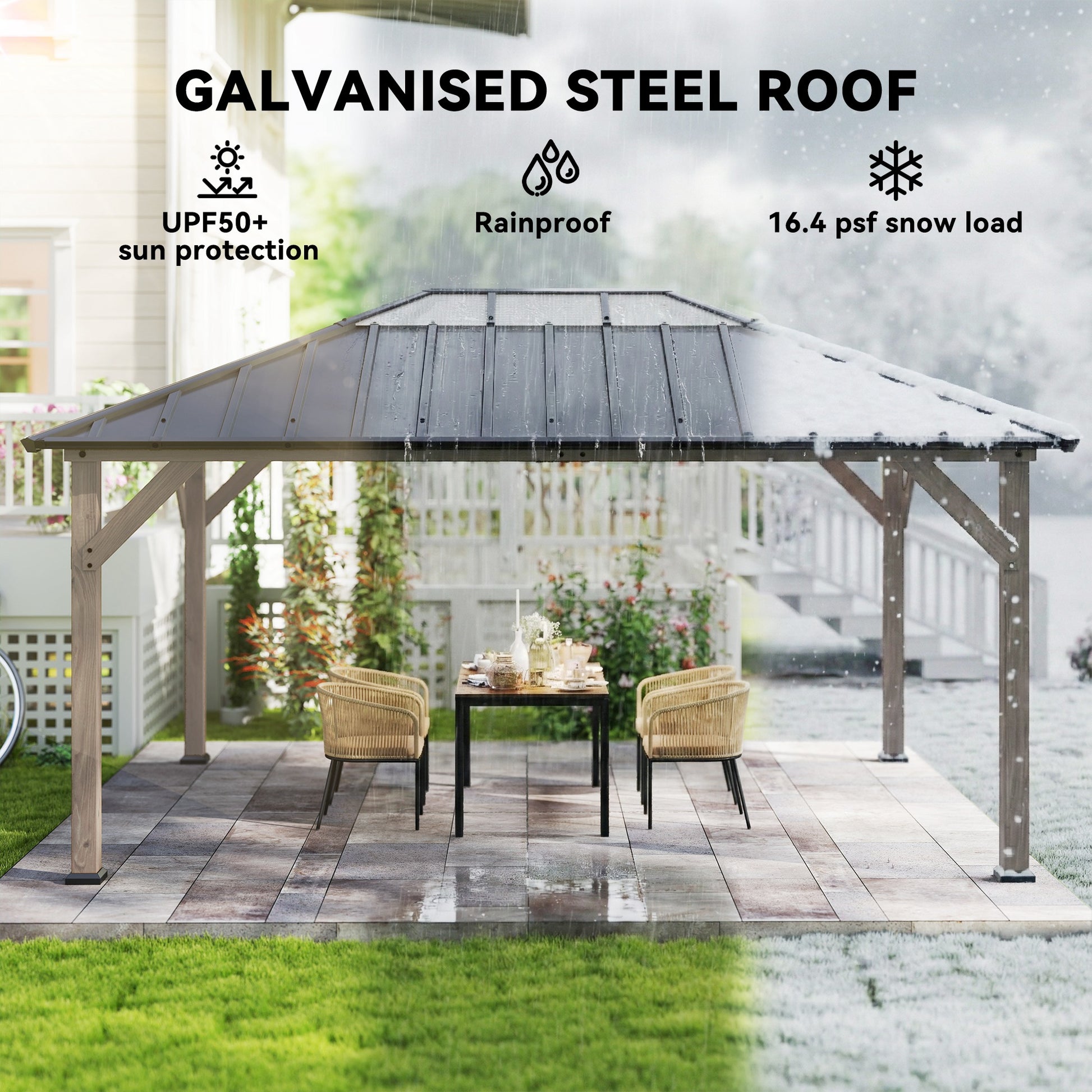 12 ft x 16 ft Aluminum Gazebo, Light Walnut