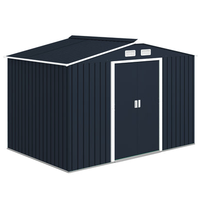 9 ft x 6 ft Metal Storage Shed with Foundation Kit, Dark Gray