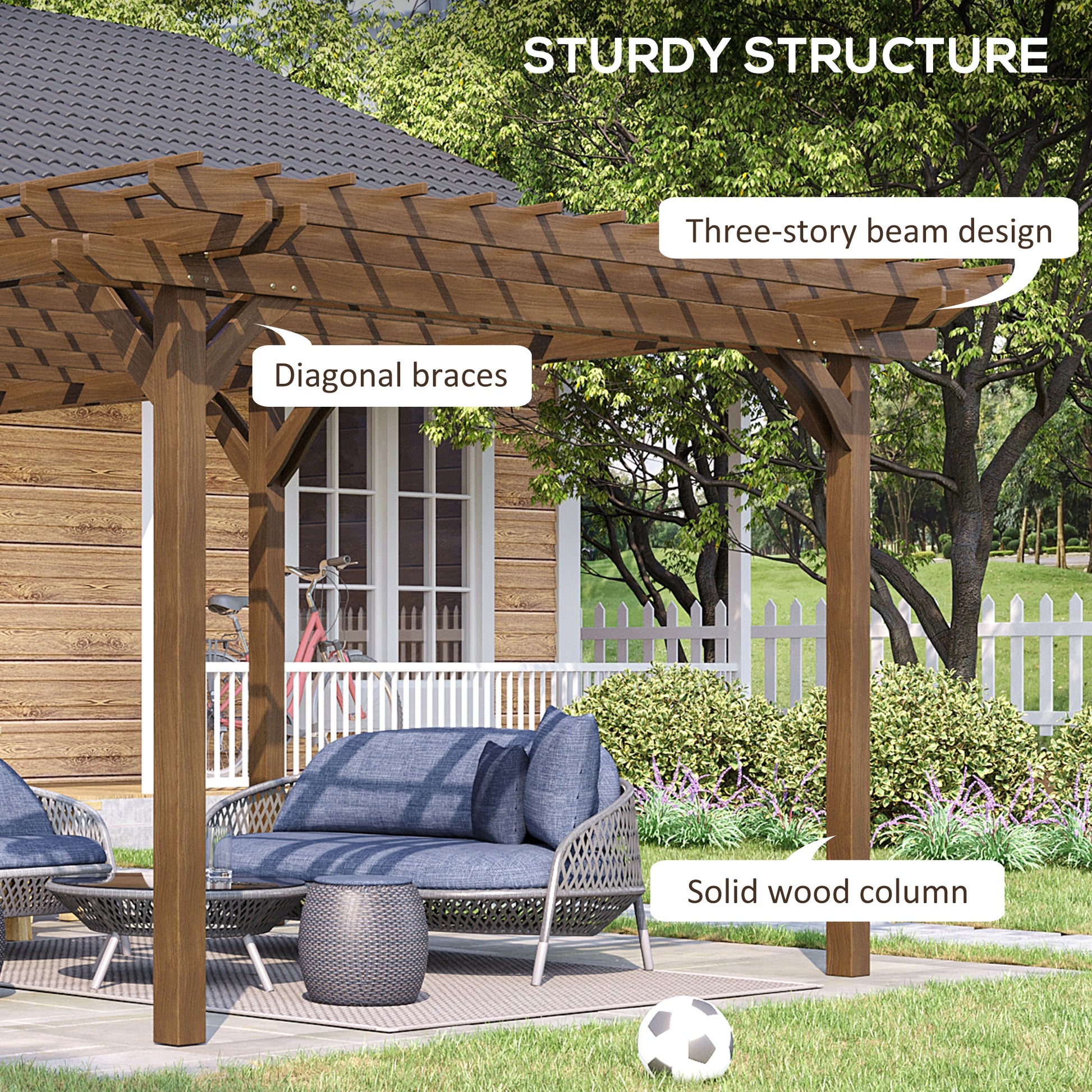 12 ft x 20 ft Wood Gazebo, Brown